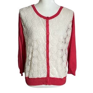 sahalie Ivory Lace Orange Cardigan Sweater Size Large